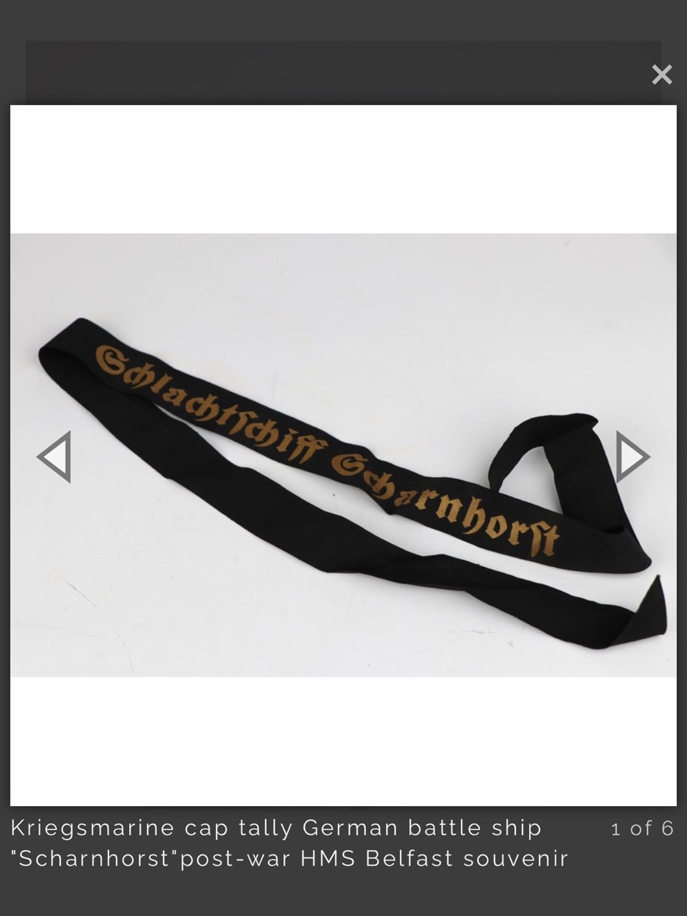 Black & Gold 'Schlachtschiff Scharnhorst' Cap Tally Ribbon